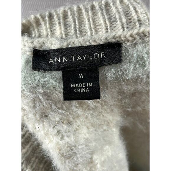 Ann Taylor Fair Isle Long Sleeve Crew Neck Sweater Dress Medium Gray Cozy Warm - Picture 5 of 9